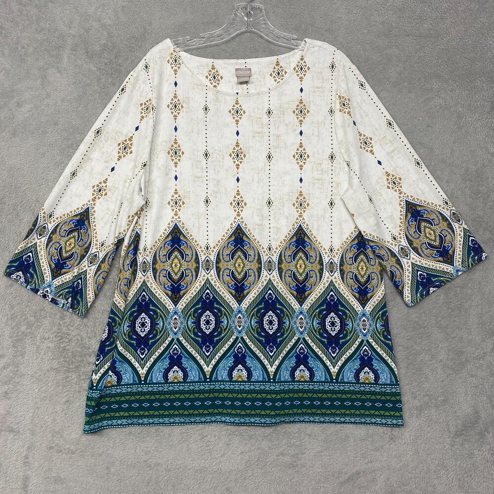 Chicos Top Womens Extra Large Petite Blue Knit Pullover Round Neck Comfort